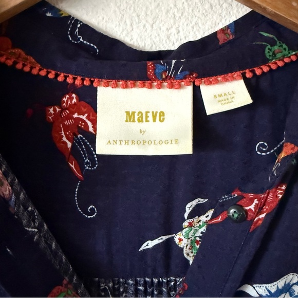 Anthropologie Maeve Navy Butterfly Printed Blouse - Picture 4 of 5